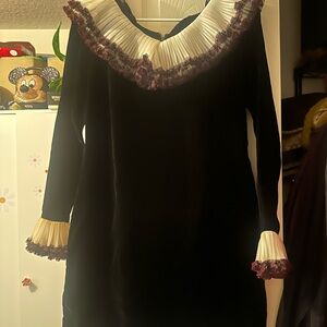 Vintage Goth style Elegant Black Dress with Ruffled Collar